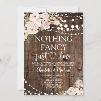 Blush Rose Nothing Fancy Just Love Wedding Invitation