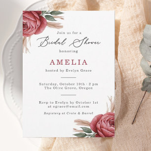 Blush Rose Pampas Grass Bridal Shower Invitation 