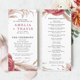Blush Rose Pampas Grass Wedding Ceremony Program