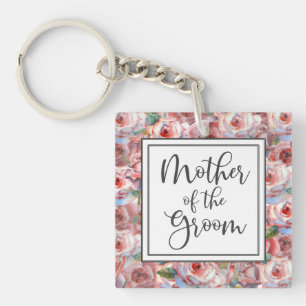 Blush Rose Pattern Mother of the Groom Square Key Ring