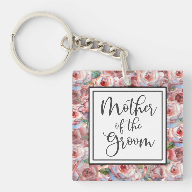 Blush Rose Pattern Mother of the Groom Square Key Ring (Front)