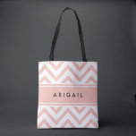 Blush Rose Pink Black White Modern Chevron Zigzag Tote Bag<br><div class="desc">Carry your things in style with this chic modern tote bag. Design features a pretty blush rose pink chevron zig-zag pattern and stripe, and your name or other customised text in a simple black typography font. Text can be different on front and back of bag. This elegant and trendy accessory...</div>