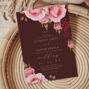 Blush Rose Pink Burgundy Floral Wedding Invitation