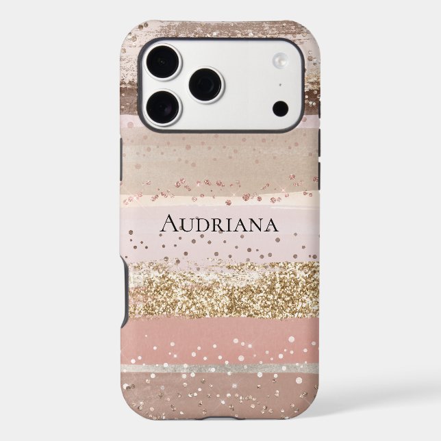 Blush Rose Pink Chocolate Gold Glitter Stripes (Back)