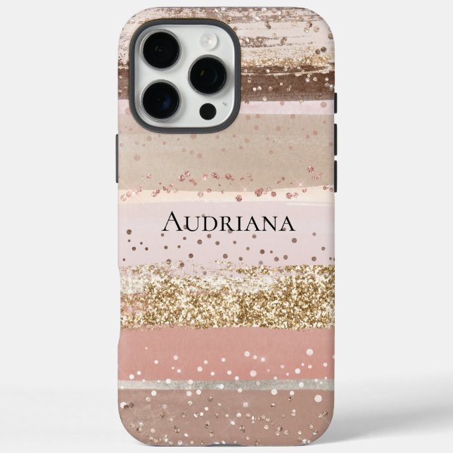 Blush Rose Pink Chocolate Gold Glitter Stripes Case-Mate iPhone Case (Back)