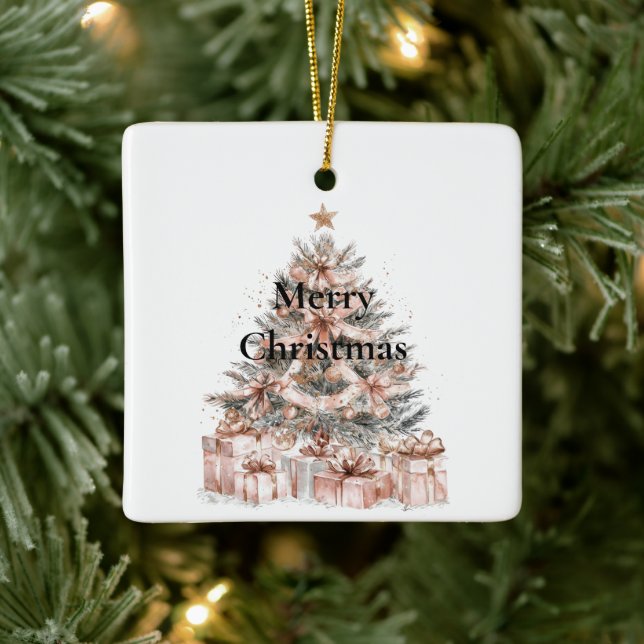 Blush Rose Pink Christmas Tree Ceramic Ornament (Tree)