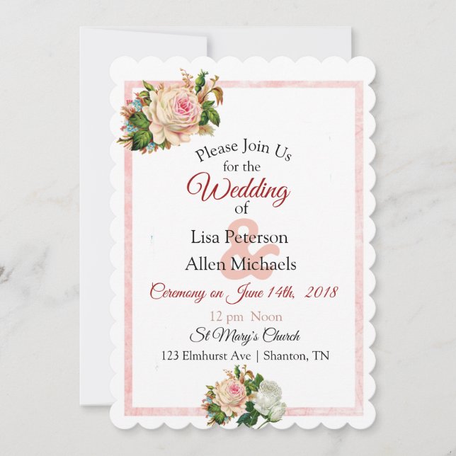 Blush Rose Pink Floral Wedding Invitation (Front)