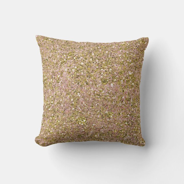 Blush Rose Pink & Gold Glam Glitter Sparkle Girly Cushion (Front)