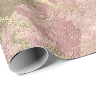 Blush Rose Pink Marble Shiny Spark Powder Gold Wrapping Paper