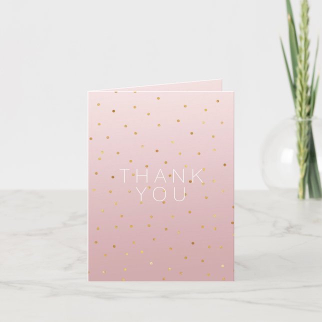 Blush Rose Pink Ombre Gold Confetti Sparkle Thank You Card (Front)
