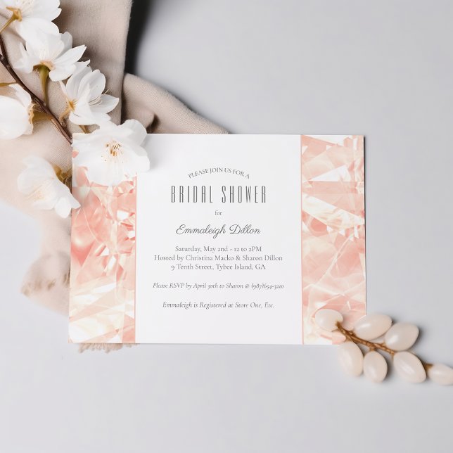 Blush Rose Princess Cut Gemstone Bridal Shower Invitation (Creator Uploaded)