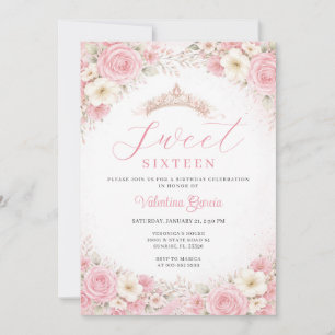 Blush Rose Princess Sweet Sixteen Birthday Party Invitation