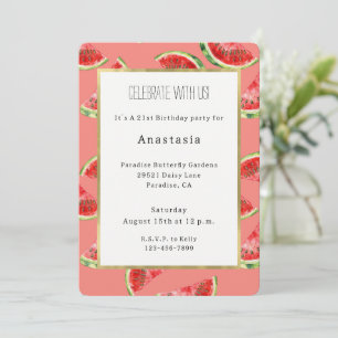 Blush Rose Red Green Watermelons Birthday Invitation