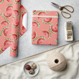 Blush Rose Red Green Watermelons Birthday Wrapping Paper