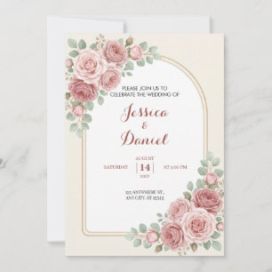 Blush Rose Romantic Floral Arch Wedding Invitation