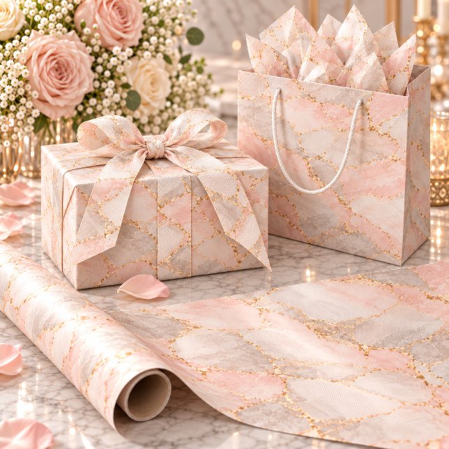 Blush Rose & Silver Kintsugi Wrapping Paper (Blush marble wrapping paper makes a lovely statement on wedding gifts and special surprises.)