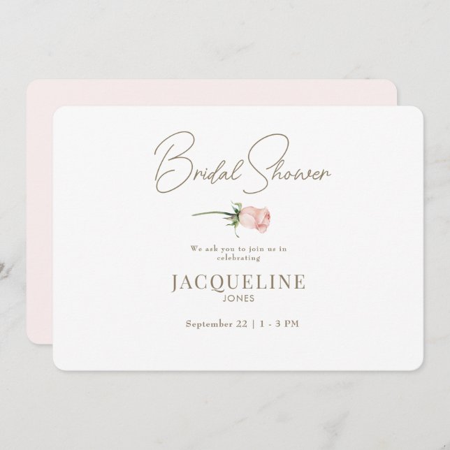  Blush Rose Stem Bridal Shower Invitation (Front/Back)