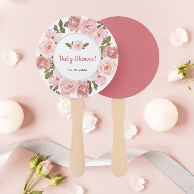 Blush Rose Watercolor Floral Baby Shower Hand Fan (Creator Uploaded)