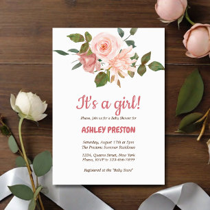 Blush Rose Watercolor Floral Baby Shower Invitation