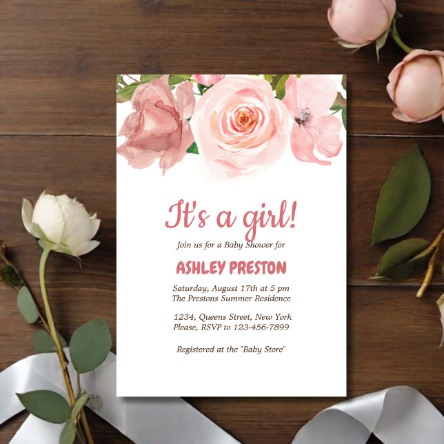 Blush Rose Watercolor Floral Baby Shower Invitation (Creator Uploaded)