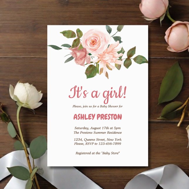 Blush Rose Watercolor Floral Baby Shower Invitation (Creator Uploaded)