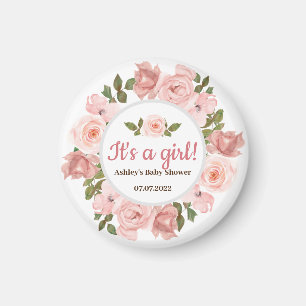 Blush Rose Watercolor Floral Baby Shower Magnet