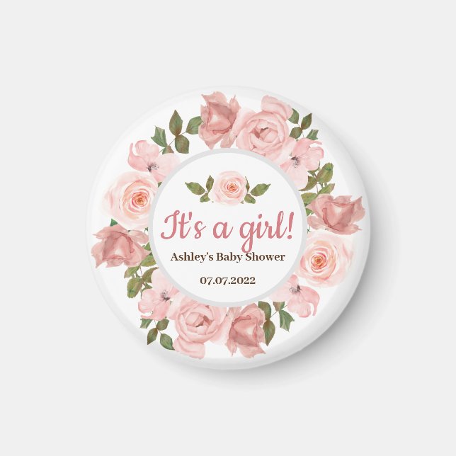 Blush Rose Watercolor Floral Baby Shower Magnet (Front)