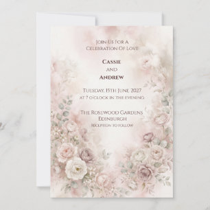 Blush Rose Watercolor Floral Wedding Invitation