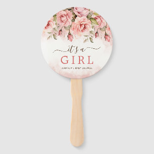 Blush Rose Watercolor It's a Girl Baby Shower Hand Fan