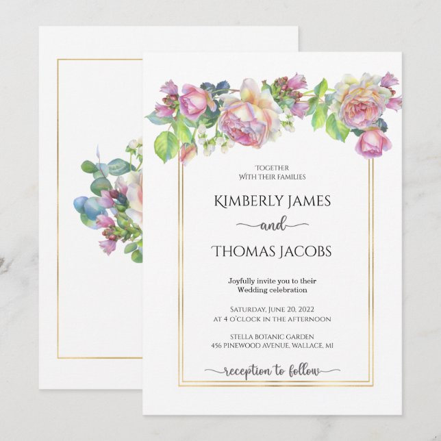 Blush Rose Wedding Invitation (Front/Back)