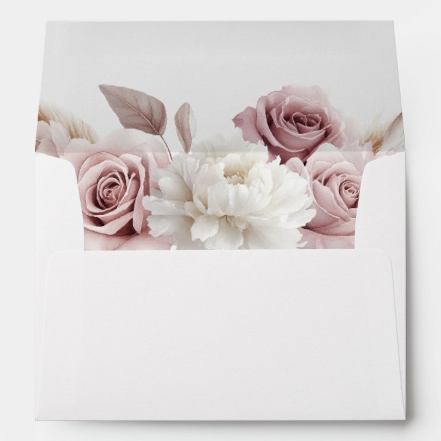 Blush Rose & White Floral Wedding Envelope (Back (Bottom))