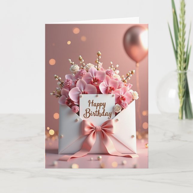 Blush Rosebud Birthday Card (Front)