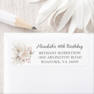 Blush Roses 40th Birthday Return Address Label