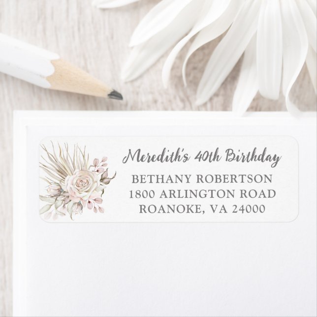Blush Roses 40th Birthday Return Address Label (Insitu)