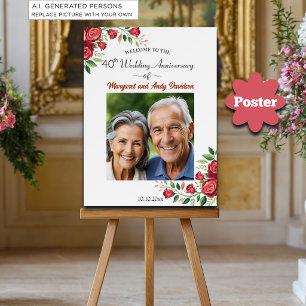 Blush Roses 40th Wedding Anniversary Photo Welcome Poster