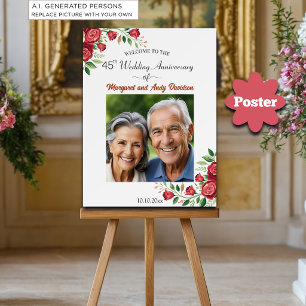 Blush Roses 45th Wedding Anniversary Photo Welcome Poster