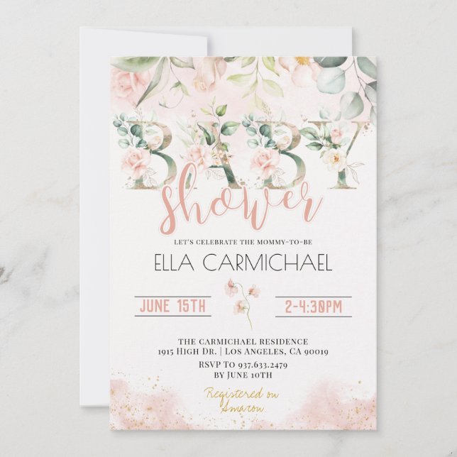 Blush Roses Baby Shower Invitation (Front)