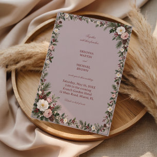 Blush Roses Celebrate Winter Greenery Invitation