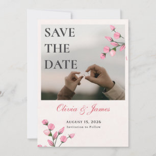 Blush Roses Editable Photo Save the Date Card