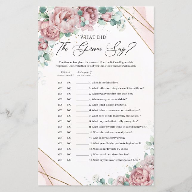 Blush roses eucalyptus gold What did the groom say (Front)