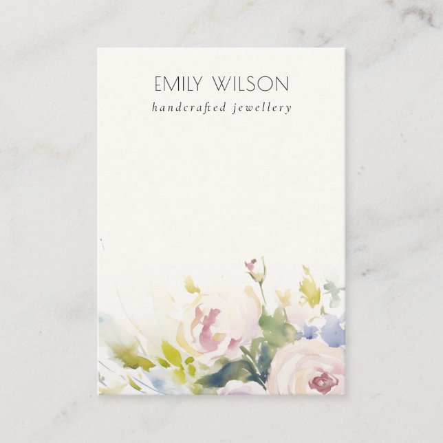 Blush Roses Flora Watercolor Blank Jewellery Displ Business Card (Front)