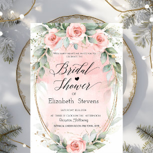 Blush Roses Gold Frame Script Bridal Shower Invitation