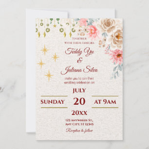 Blush Roses & Gold Stars Wedding Invite