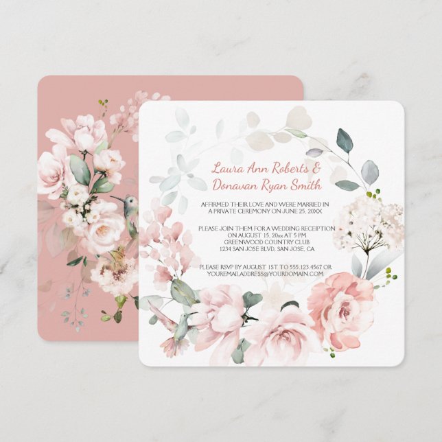 Blush Roses Hummingbirds Sage Greenery Wedding (Front/Back)