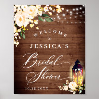 Blush Roses Lantern Rustic Wood Bridal Shower