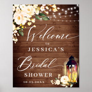 Blush Roses Lantern Rustic Wood Bridal Shower Poster
