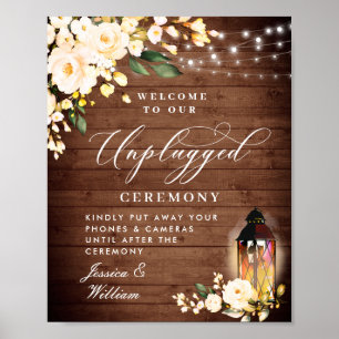 Blush Roses Lantern Unplugged Wedding Ceremony Poster