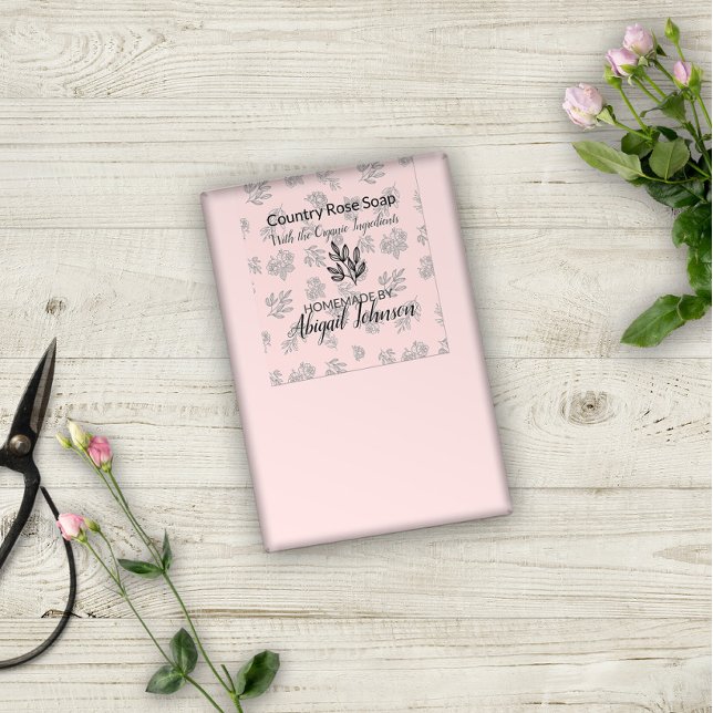 Blush Roses & Leaves Line Art Handmade Soap Label (Creator Uploaded)