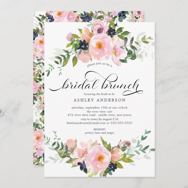 Blush Roses & Peonies Bridal Shower Brunch Invitation (Front/Back)