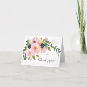 Blush Roses & Peonies Communion Thank You Note Card